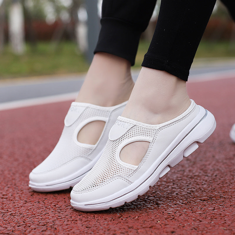 Women's Slip-On Mules in Mesh with Side Cutouts