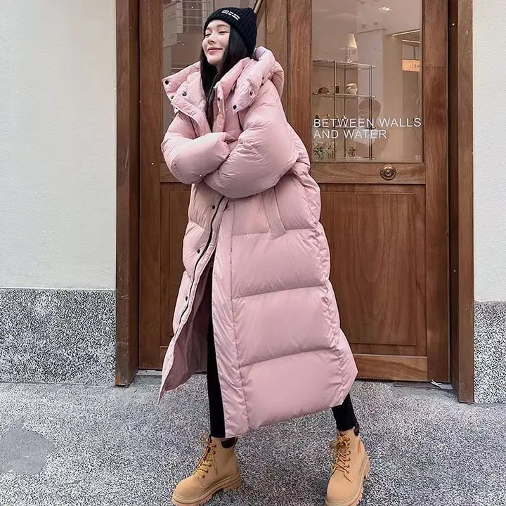 Long Puffer Jacket with Hood for Women - Winter