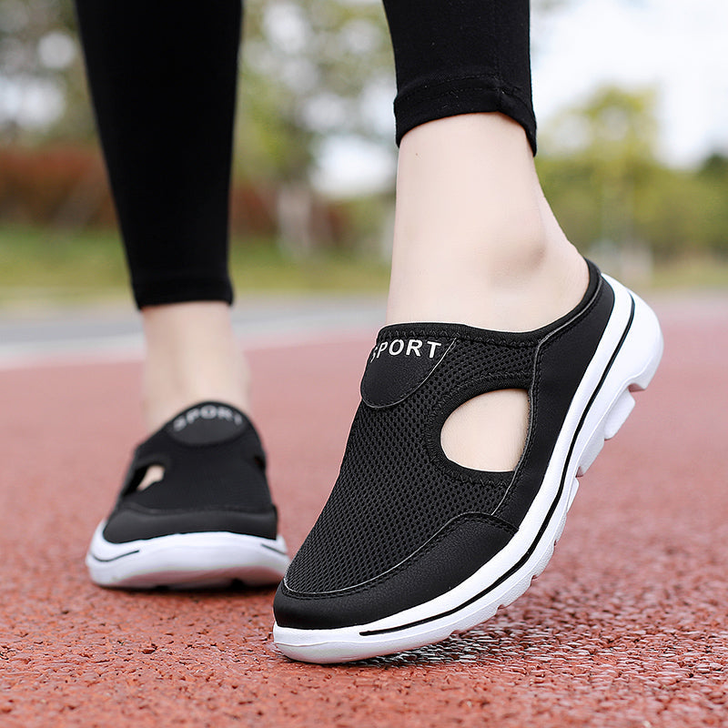 Women's Slip-On Mules in Mesh with Side Cutouts