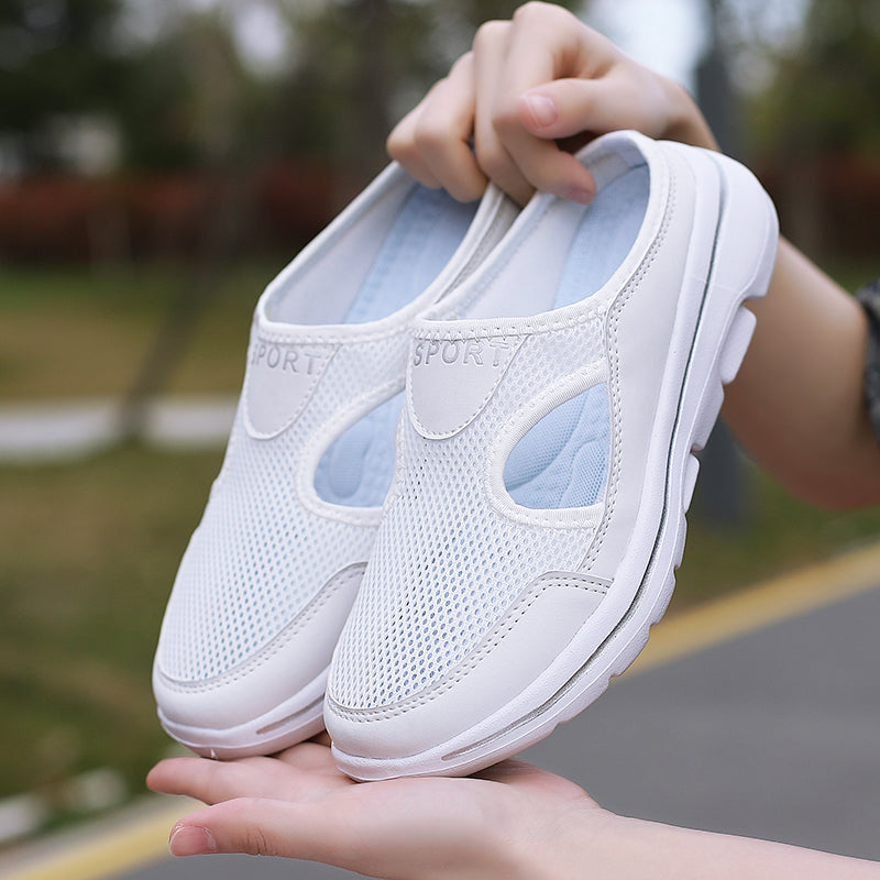 Women's Slip-On Mules in Mesh with Side Cutouts