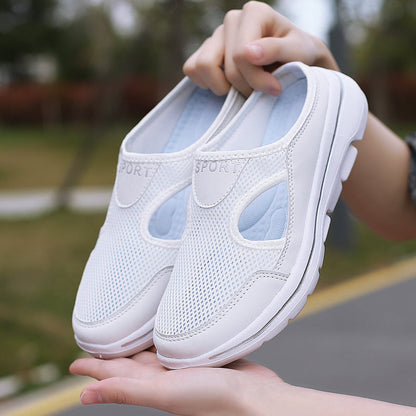 Women's Slip-On Mules in Mesh with Side Cutouts