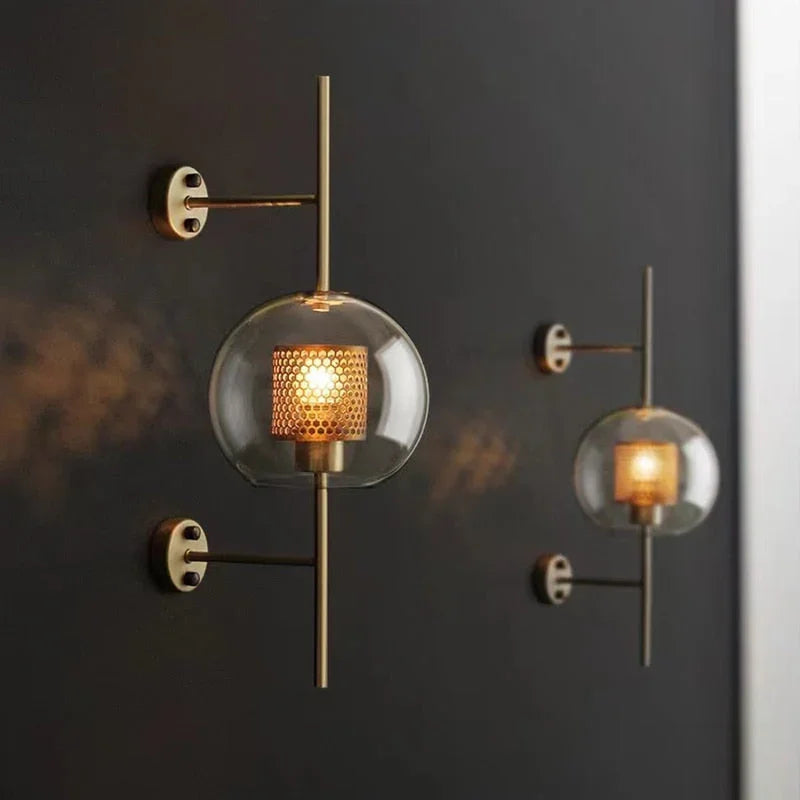 Kiki's Way | Allegro Brass Wall Light – Honeycomb & Glass Globe