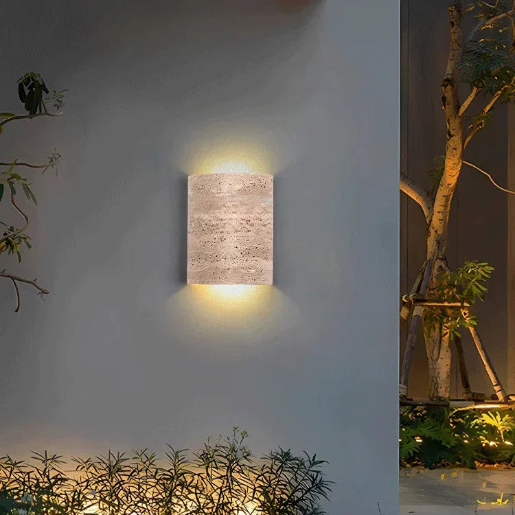 Kiki's Way | Azrel Travertine Wall Light – Up & Down, Frosted Glass
