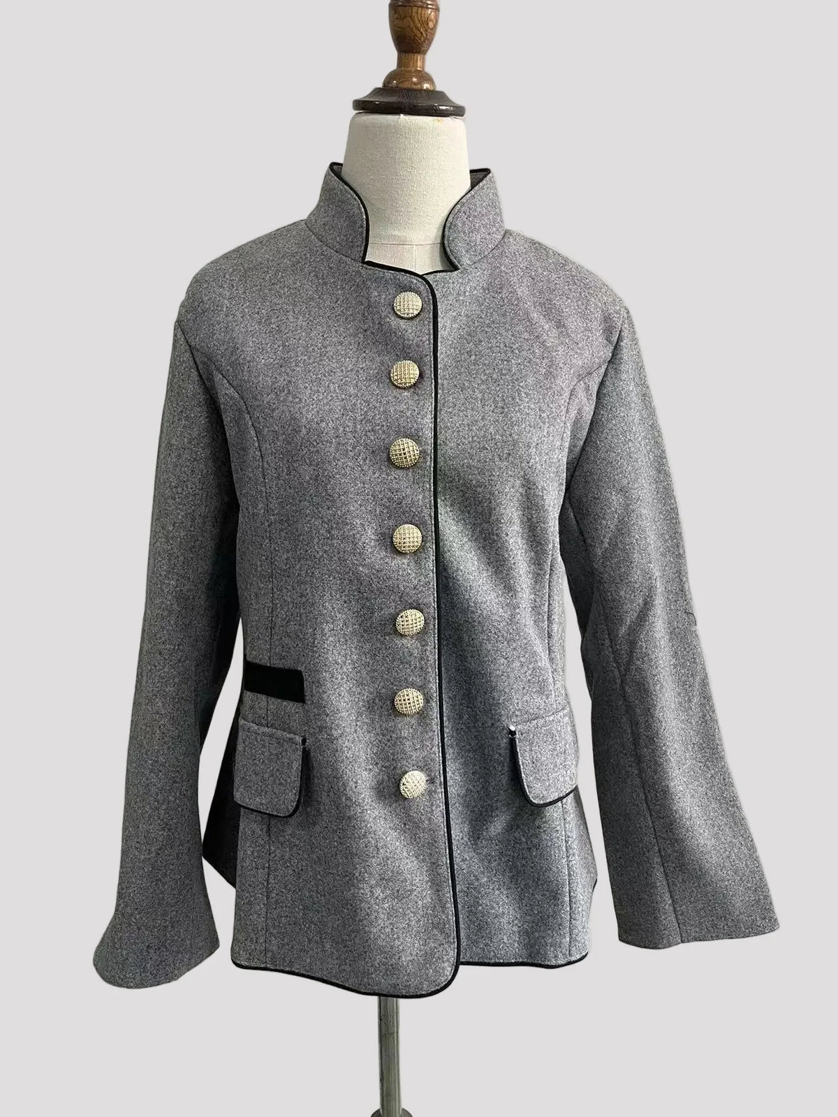 Women's Short Jacket with Multi-Button Placket and Color Accents