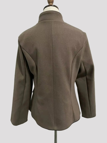 Women's Short Jacket with Multi-Button Placket and Color Accents