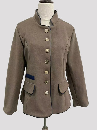 Women's Short Jacket with Multi-Button Placket and Color Accents