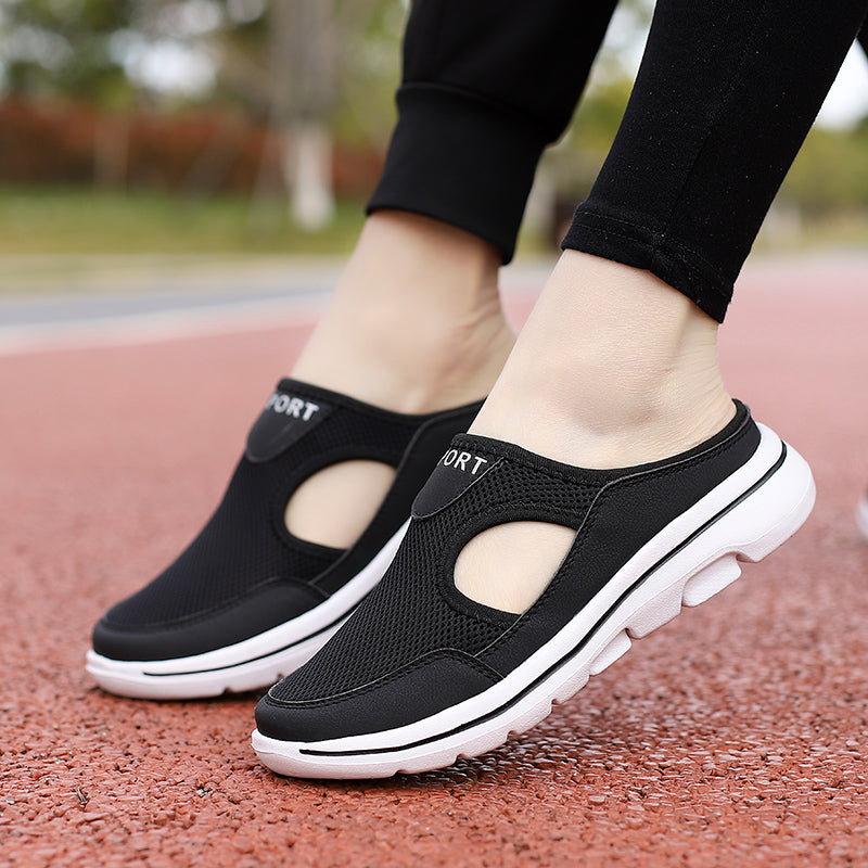 Women's Slip-On Mules in Mesh with Side Cutouts