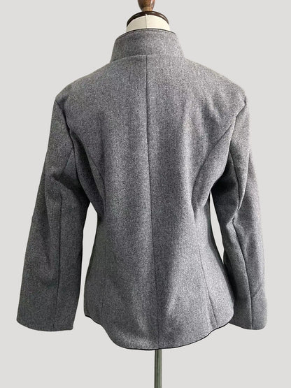 Women's Short Jacket with Multi-Button Placket and Color Accents