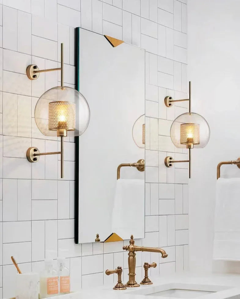 Kiki's Way | Allegro Brass Wall Light – Honeycomb & Glass Globe