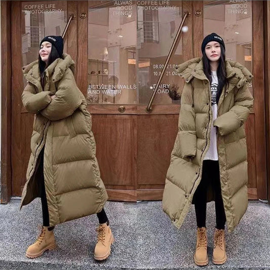 Long Puffer Jacket with Hood for Women - Winter