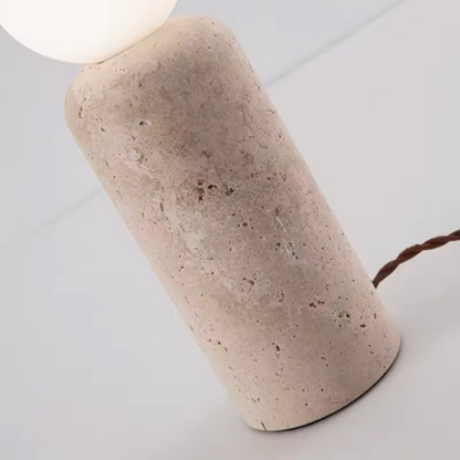 Kiki's Way | Alvaer Travertine Table Lamp – Frosted Glass Globe