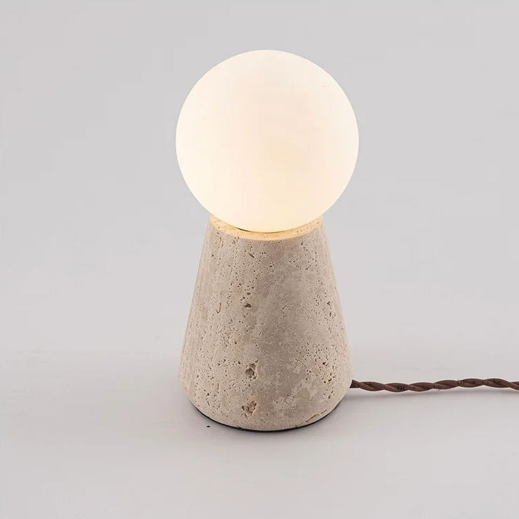 Kiki's Way | Alvaer Travertine Table Lamp – Frosted Glass Globe