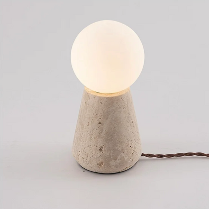 Kiki's Way | Alvaer Travertine Table Lamp – Frosted Glass Globe