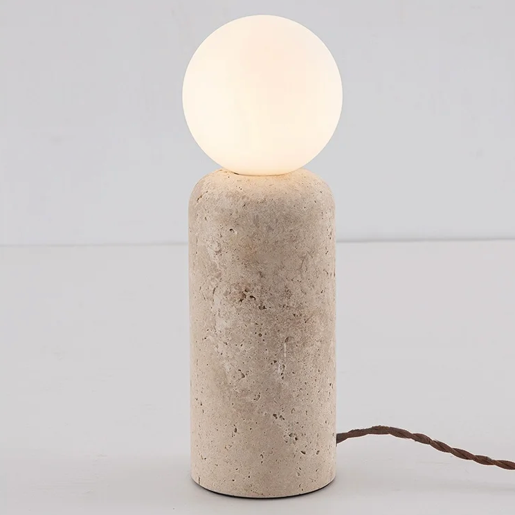 Kiki's Way | Alvaer Travertine Table Lamp – Frosted Glass Globe