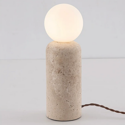 Kiki's Way | Alvaer Travertine Table Lamp – Frosted Glass Globe