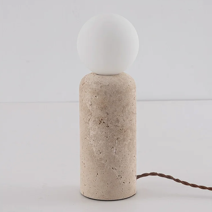 Kiki's Way | Alvaer Travertine Table Lamp – Frosted Glass Globe