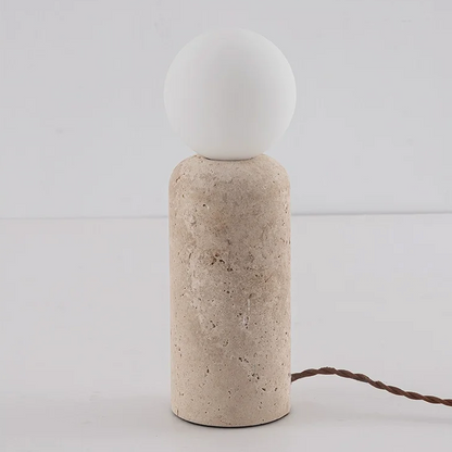 Kiki's Way | Alvaer Travertine Table Lamp – Frosted Glass Globe