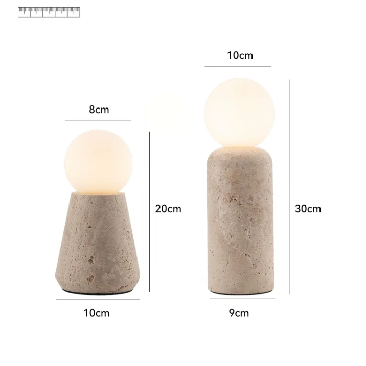 Kiki's Way | Alvaer Travertine Table Lamp – Frosted Glass Globe