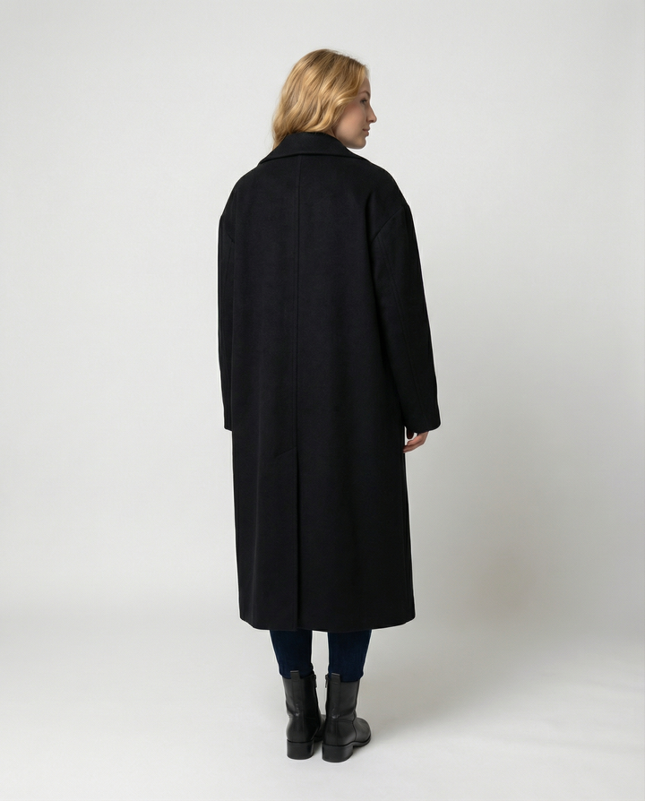 Women's Elegant Oversized Wool Coat with Pockets & Comfort