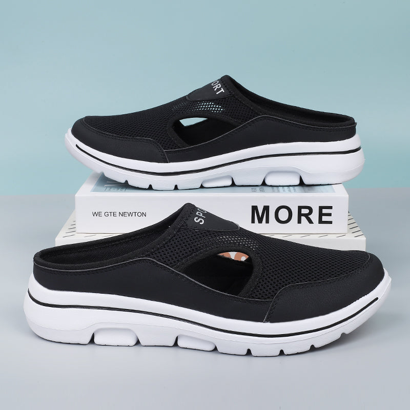Women's Slip-On Mules in Mesh with Side Cutouts