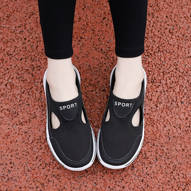 Women's Slip-On Mules in Mesh with Side Cutouts