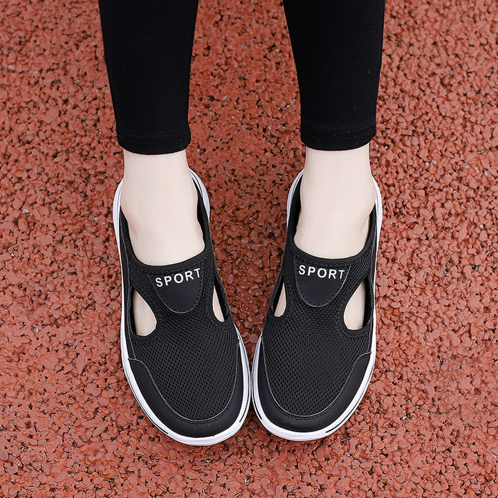 Women's Slip-On Mules in Mesh with Side Cutouts
