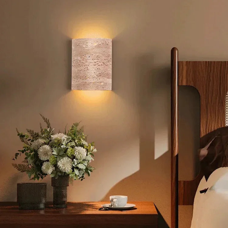Kiki's Way | Azrel Travertine Wall Light – Up & Down, Frosted Glass