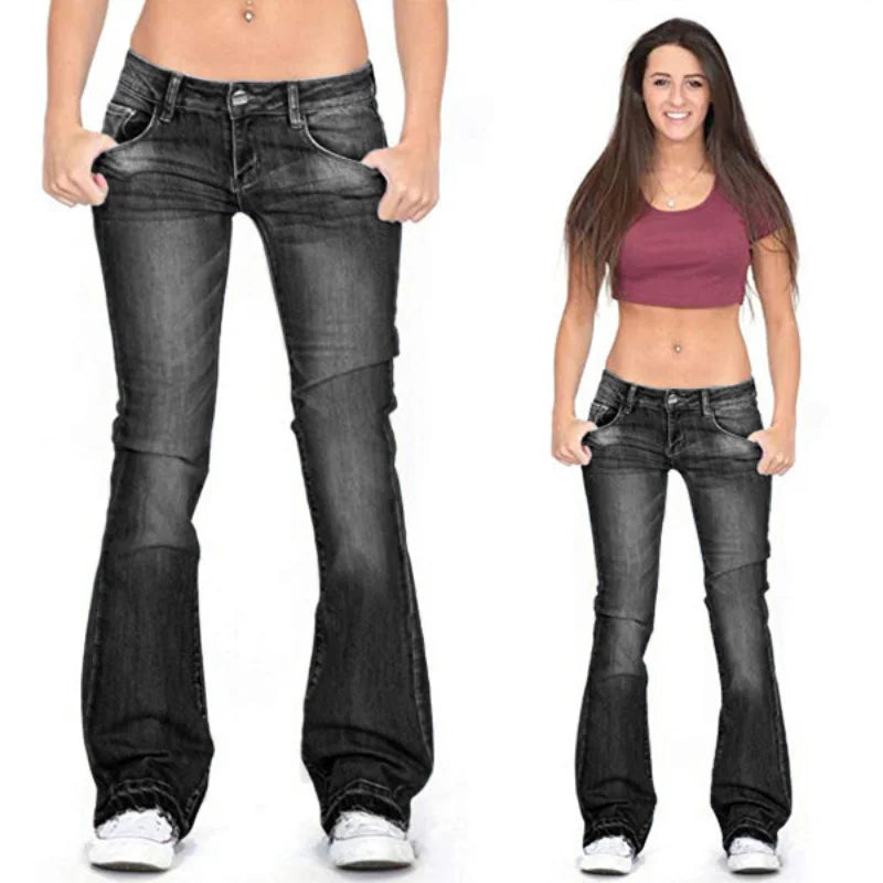 Women's Low-Rise Flared Jeans: Casual Vintage Skinny Bell-Bottom Jeans