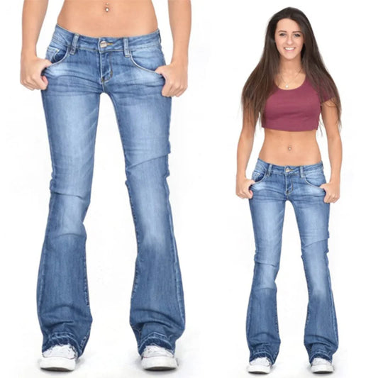 Women's Low-Rise Flared Jeans: Casual Vintage Skinny Bell-Bottom Jeans