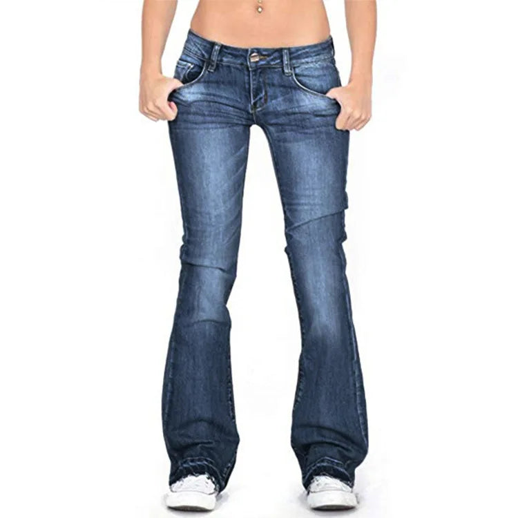 Women's Low-Rise Flared Jeans: Casual Vintage Skinny Bell-Bottom Jeans