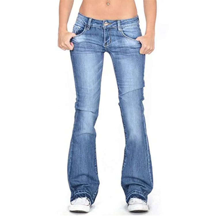 Women's Low-Rise Flared Jeans: Casual Vintage Skinny Bell-Bottom Jeans