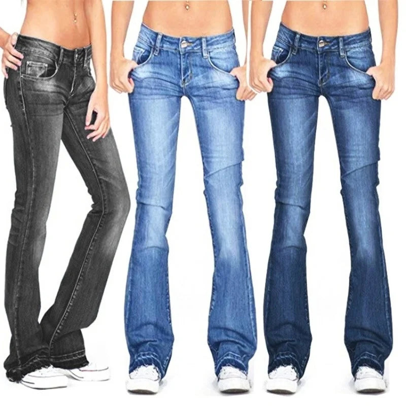 Women's Low-Rise Flared Jeans: Casual Vintage Skinny Bell-Bottom Jeans