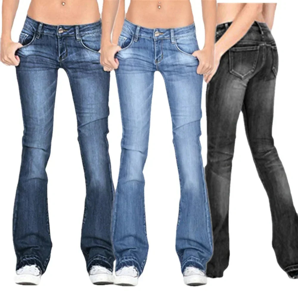 Women's Low-Rise Flared Jeans: Casual Vintage Skinny Bell-Bottom Jeans