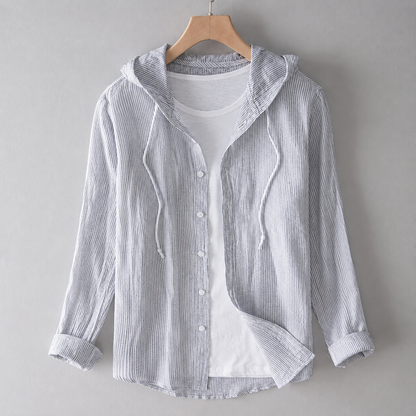 Women's Long-Sleeve Blouse with Hood and Button Placket