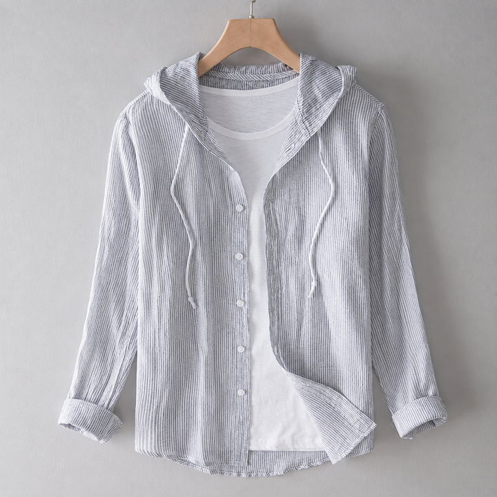 Women's Long-Sleeve Blouse with Hood and Button Placket