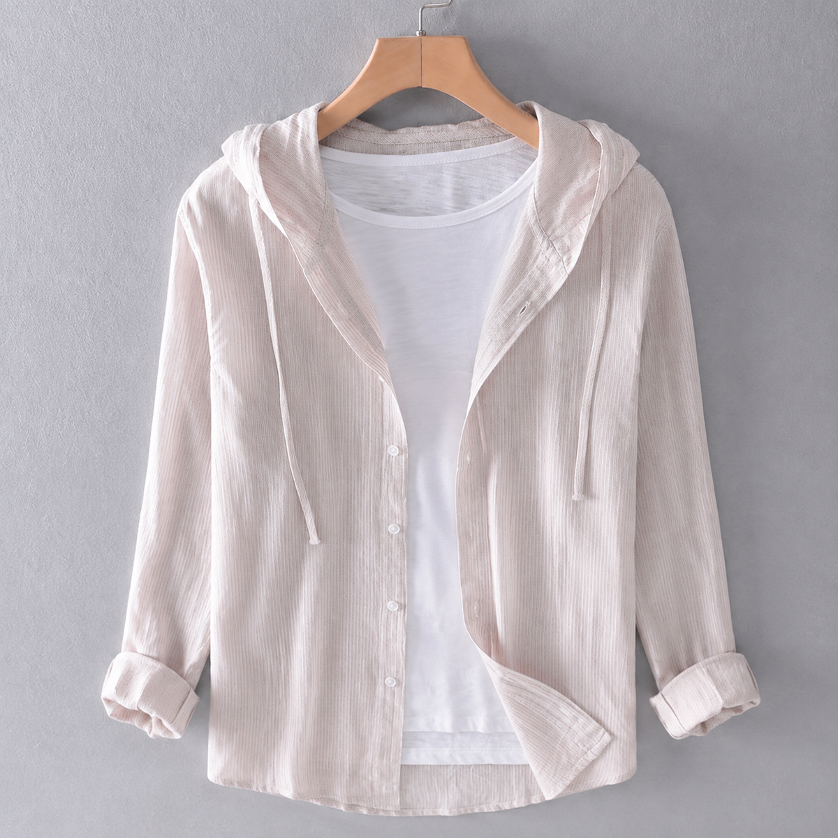 Women's Long-Sleeve Blouse with Hood and Button Placket
