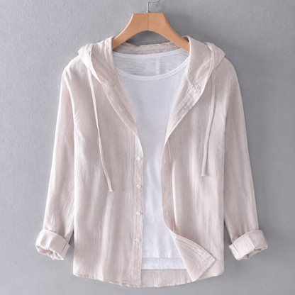 Women's Long-Sleeve Blouse with Hood and Button Placket