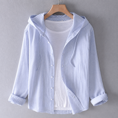Women's Long-Sleeve Blouse with Hood and Button Placket