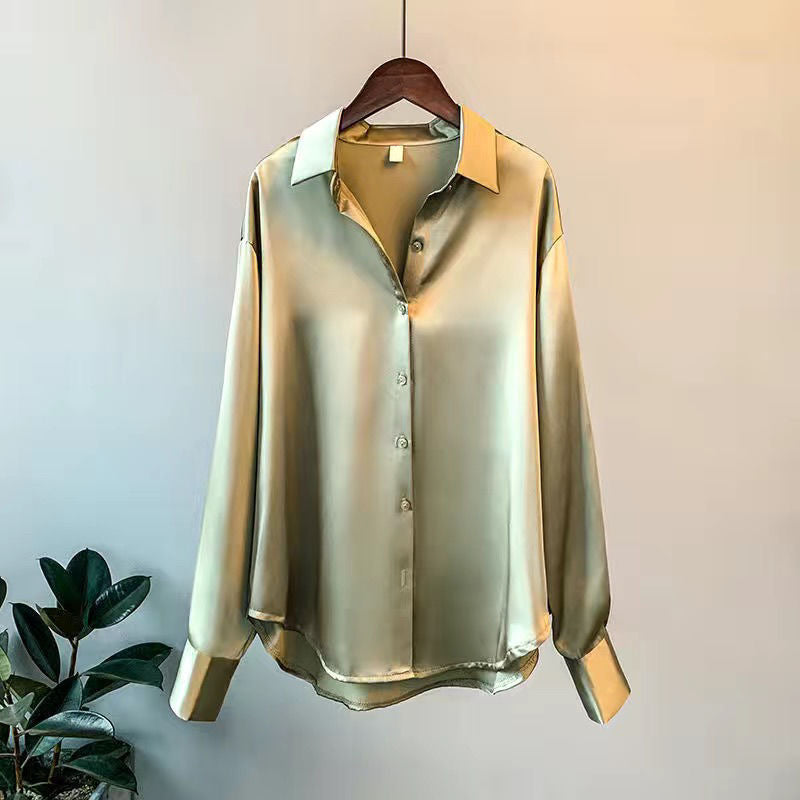 Women's Long-Sleeve Shirt Blouse with Button Placket