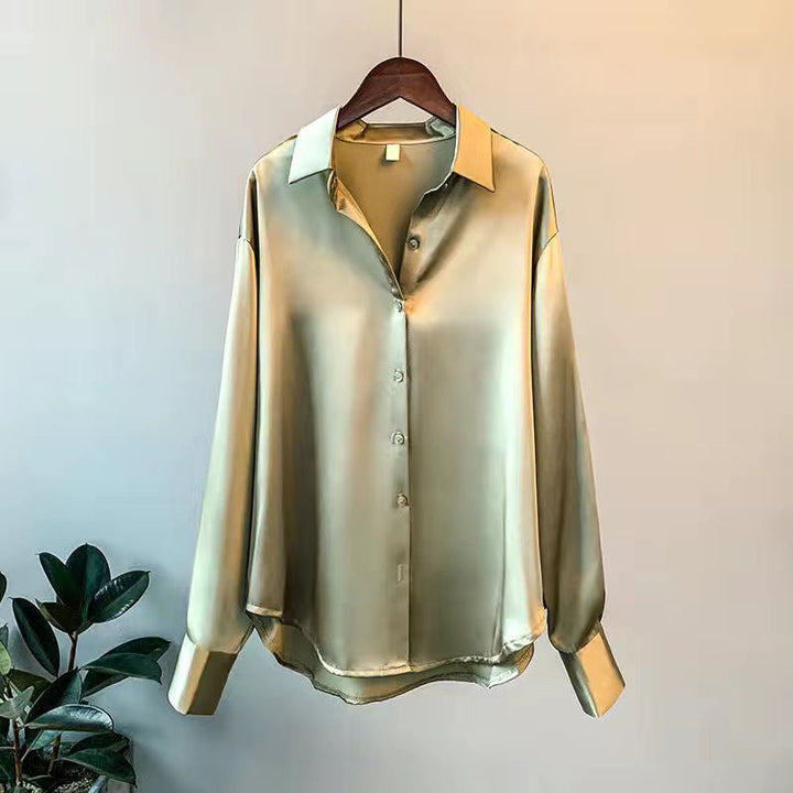 Women's Long-Sleeve Shirt Blouse with Button Placket