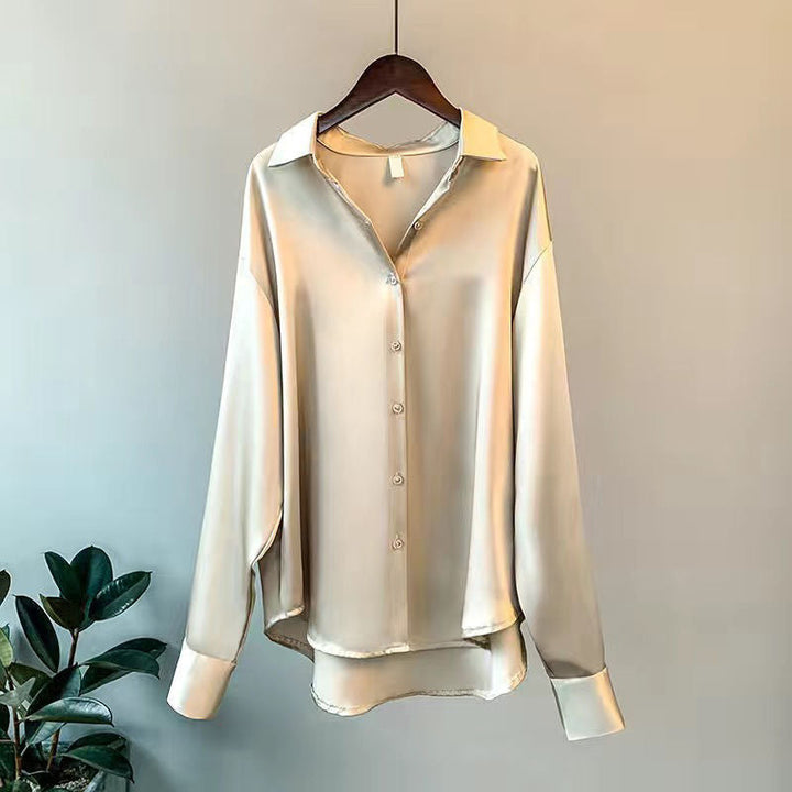 Women's Long-Sleeve Shirt Blouse with Button Placket