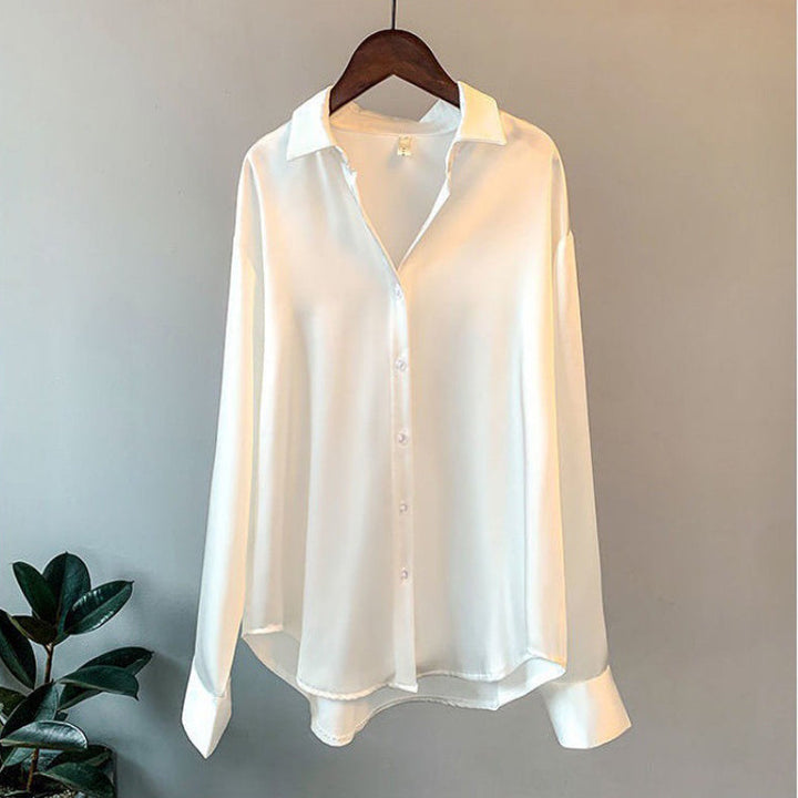 Women's Long-Sleeve Shirt Blouse with Button Placket