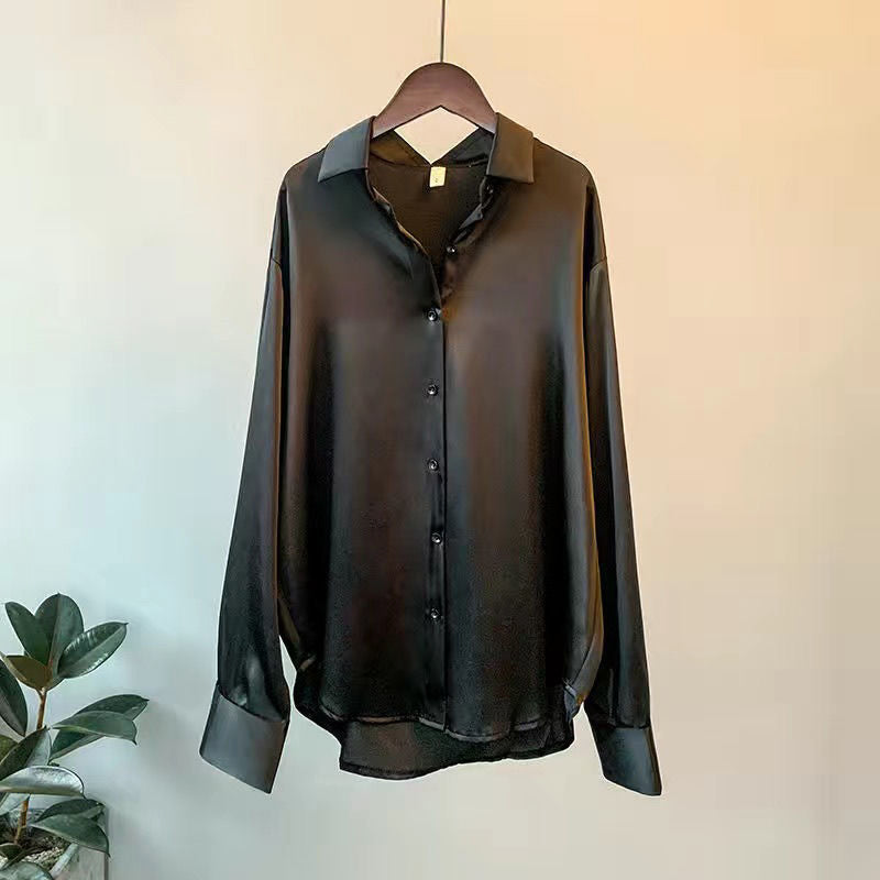 Women's Long-Sleeve Shirt Blouse with Button Placket