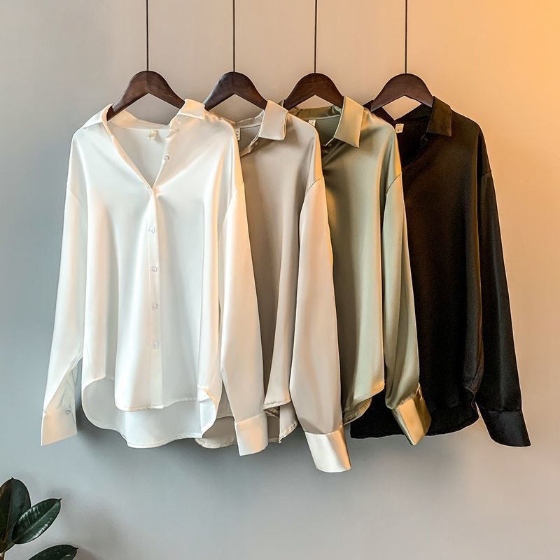 Women's Long-Sleeve Shirt Blouse with Button Placket