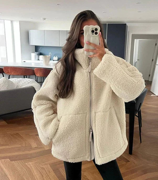 Women's Jacket – Loose Cut, Stand-Up Collar, Zipper