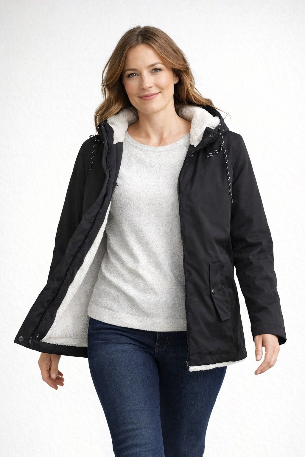 Women's Winter Jacket with Hood and Fleece Lining
