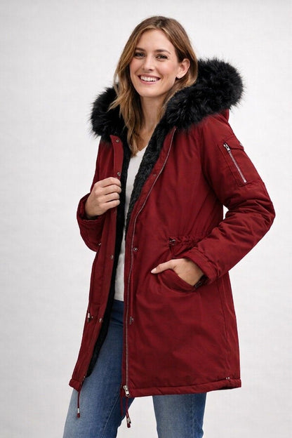 Women's Parka with Fur Hood and Fleece Lining