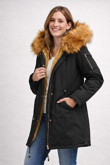 Women's Parka with Fur Hood and Fleece Lining