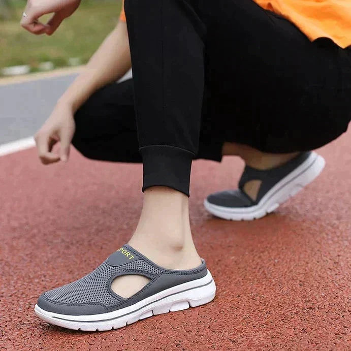 Women's Slip-On Mules in Mesh with Side Cutouts