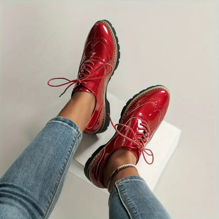 Patent Leather Shoes in Oxford Style with Chunky Sole for Women